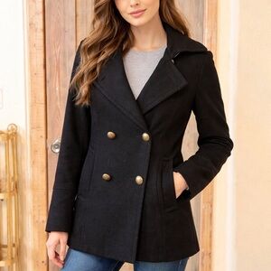 Delia’s Black Wool Peacoat Jacket Double Breasted Size Small